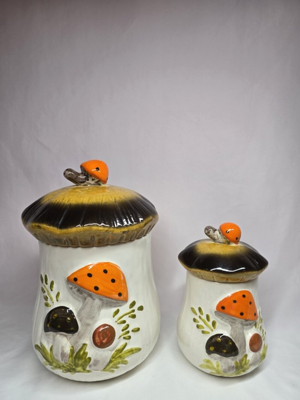 Vintage Mushroom Canister Pair Of 2 MCM Retro Cottagecore Cozy Kitchen Decor